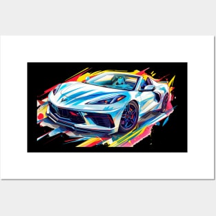 Silver Flare HTC C8 Corvette Supercar Racecar Muscle Car Hardtop Convertible Corvette C8 Color Splash Posters and Art